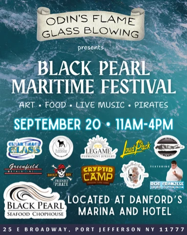The image is a flyer for the Black Pearl Maritime Festival on September 20 from 11 AM to 4 PM at Danford's Marina and Hotel.
