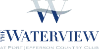 The image is the logo for The Waterview at Port Jefferson Country Club, featuring a stylized "W" with waves.